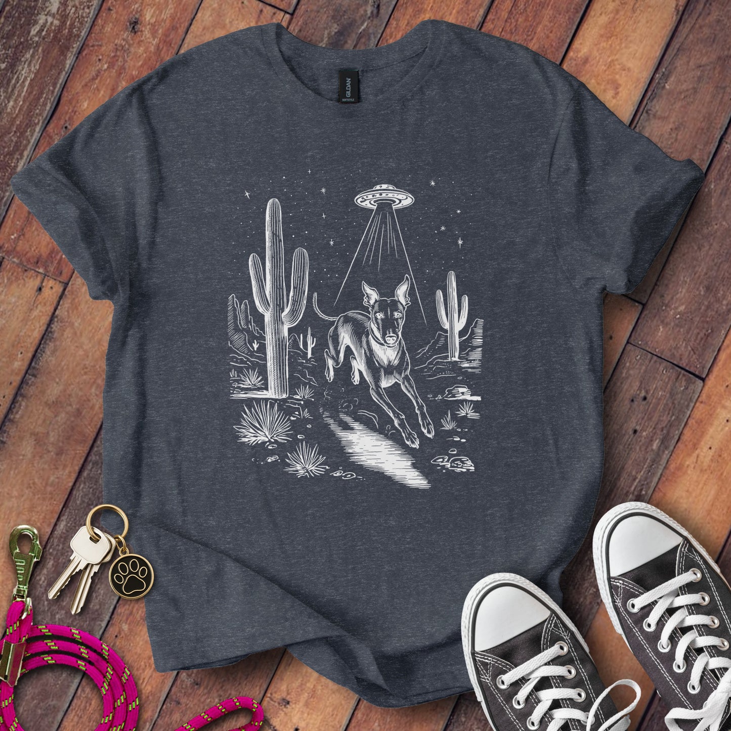 UFO Cactus Scene with Excited Dog T-shirt product type