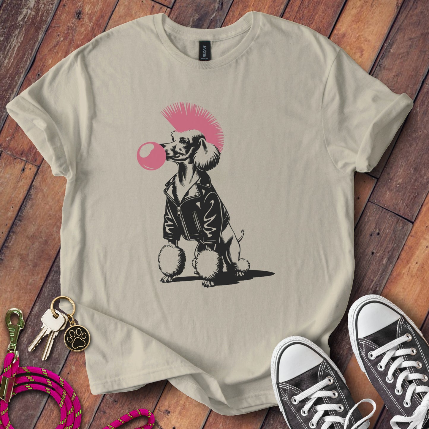 Fun Punk Dog Graphic Bubble Gum Print T-shirt product type