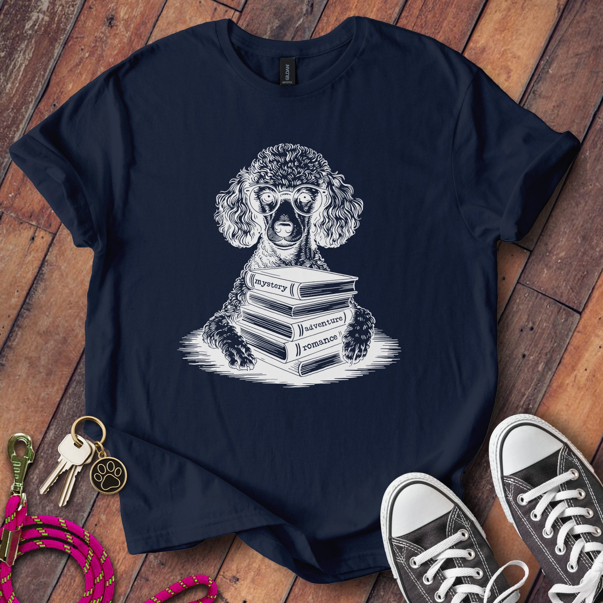 Cozy Dog in Glasses with Books T-Shirt product