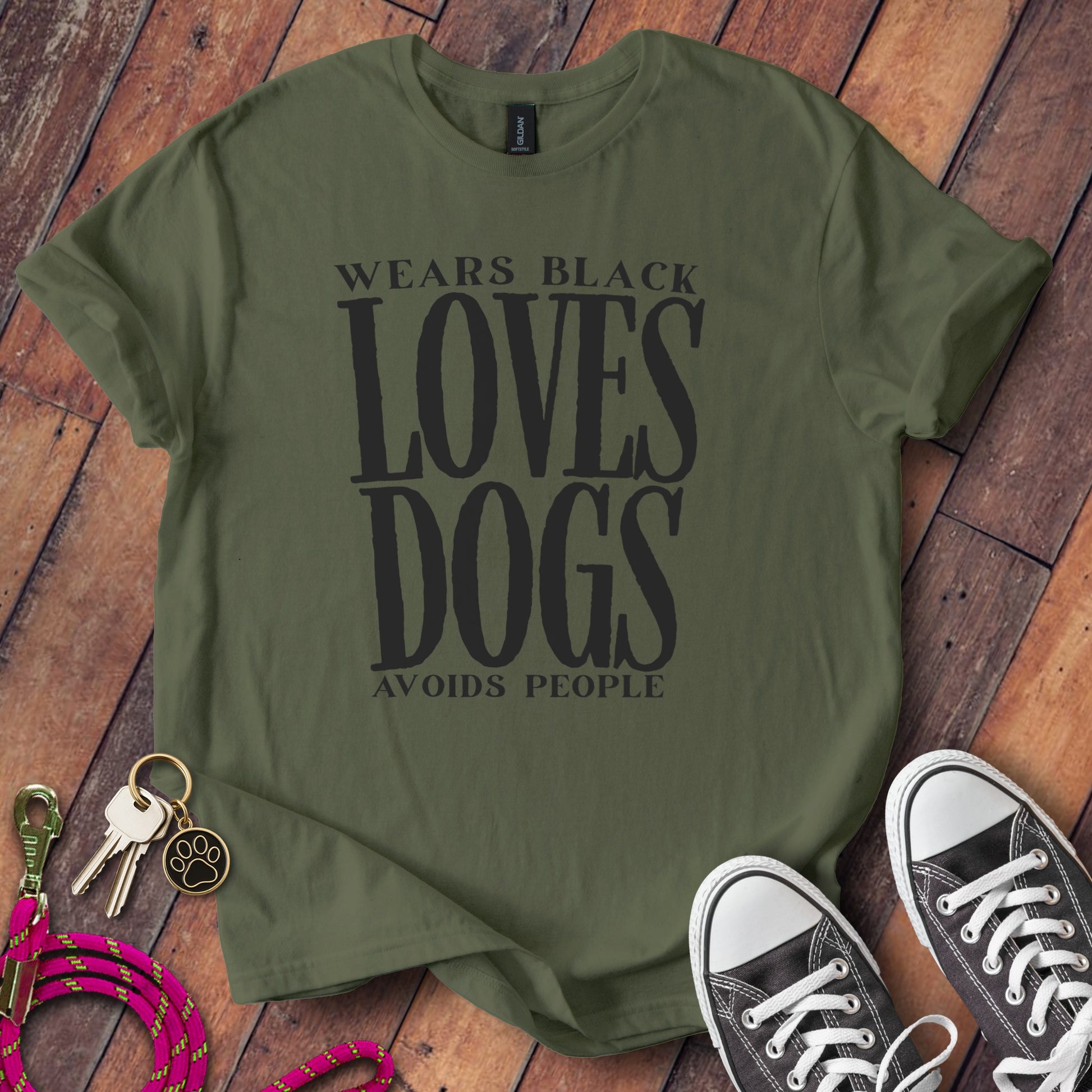 Wears Black Loves Dogs Avoids People Statement Shirt Product