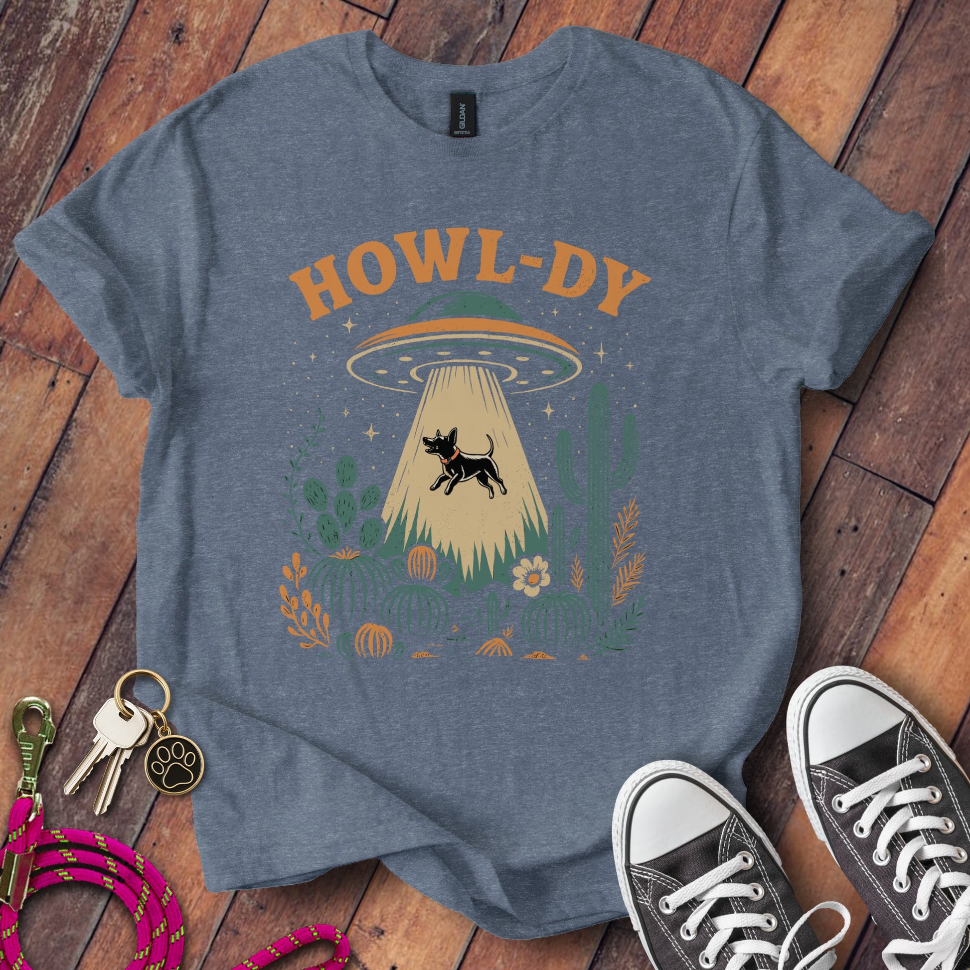 Alien Dog Howl-Dy Cactus UFO Graphic T-Shirt product