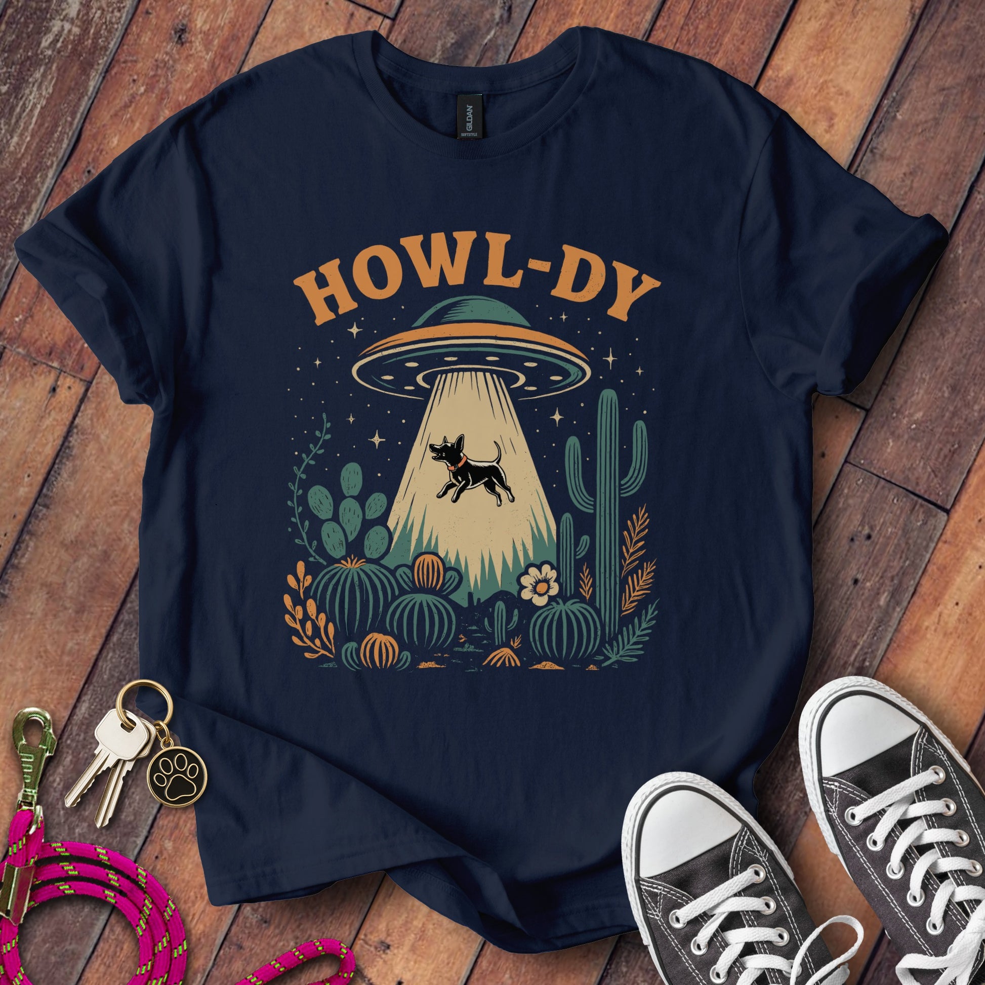 Howl-Dy UFO Alien Dog Desert Scene Graphic T-Shirt product type