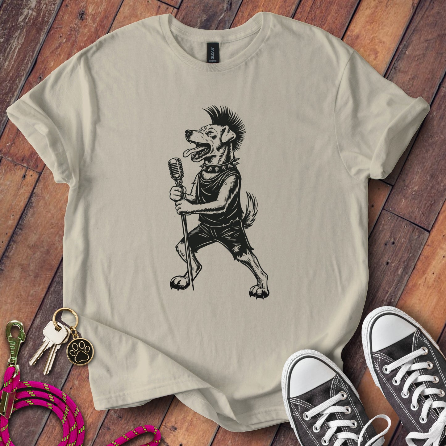 Punk Dog Singing Graphic Tee Shirt product type