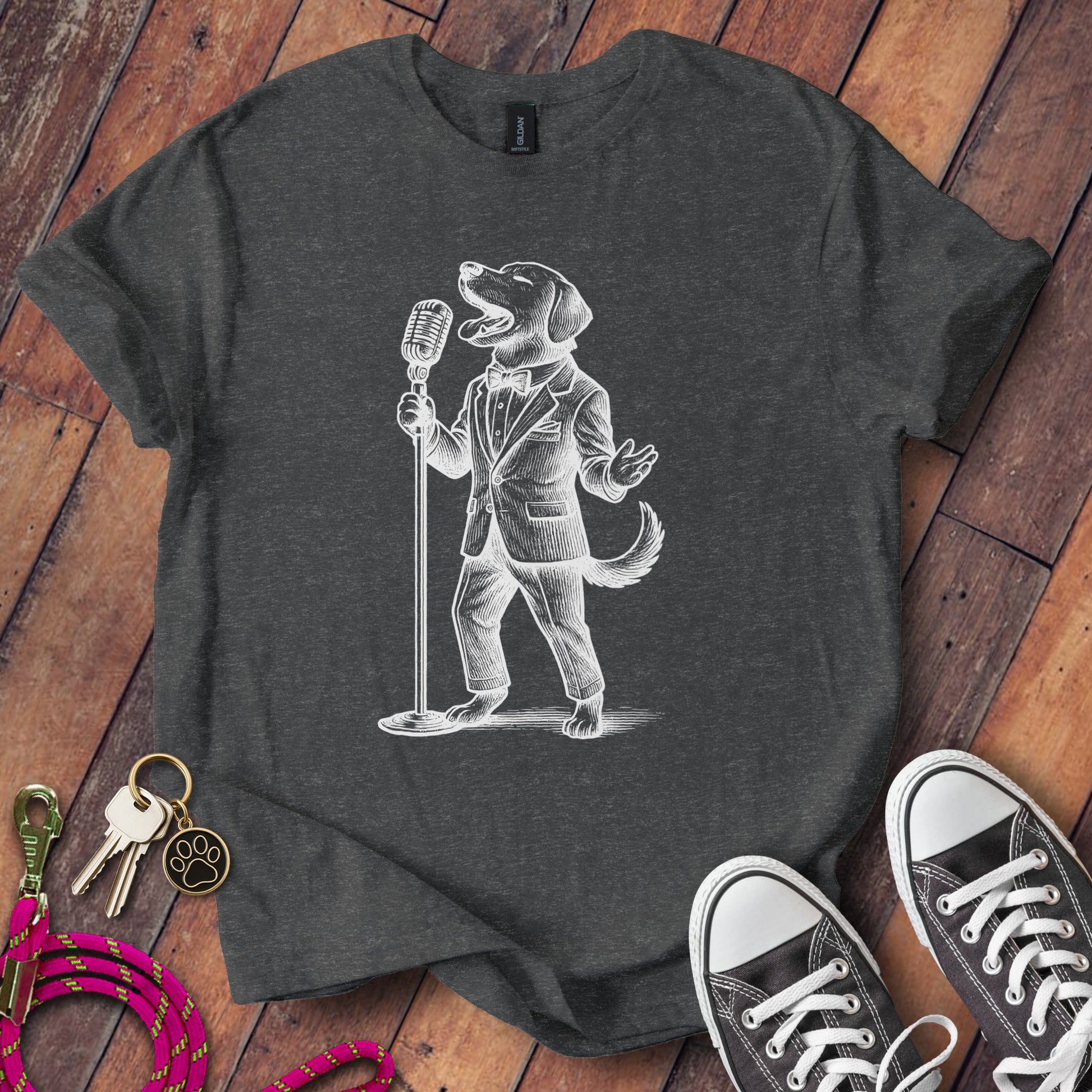 Vintage Style Singing Dog Graphic Tee Shirt product type