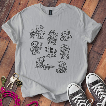 Cute Cartoon Dogs Print Grey T-shirt casual product
