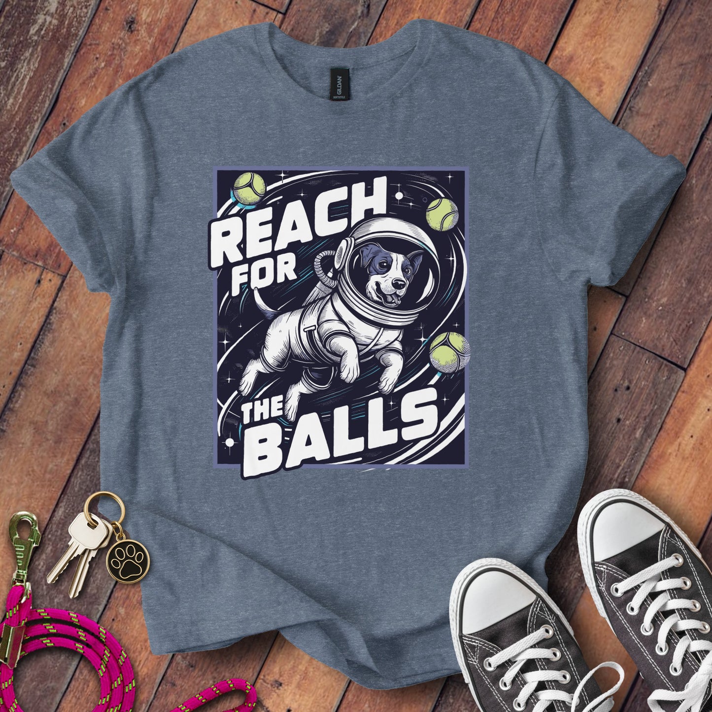 Reach for the Balls Funny Dog Space Themed Shirt