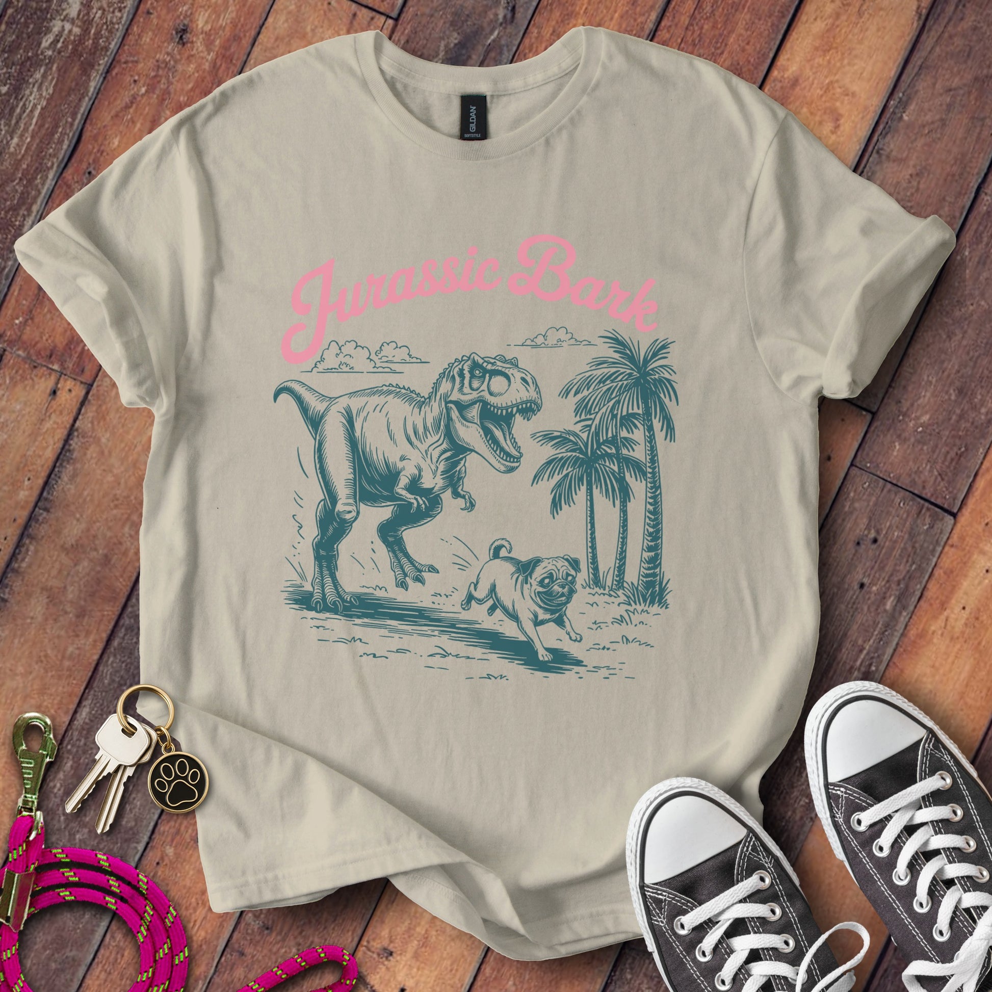 Jurassic Bark Dinosaur and Dog Graphic Shirt product