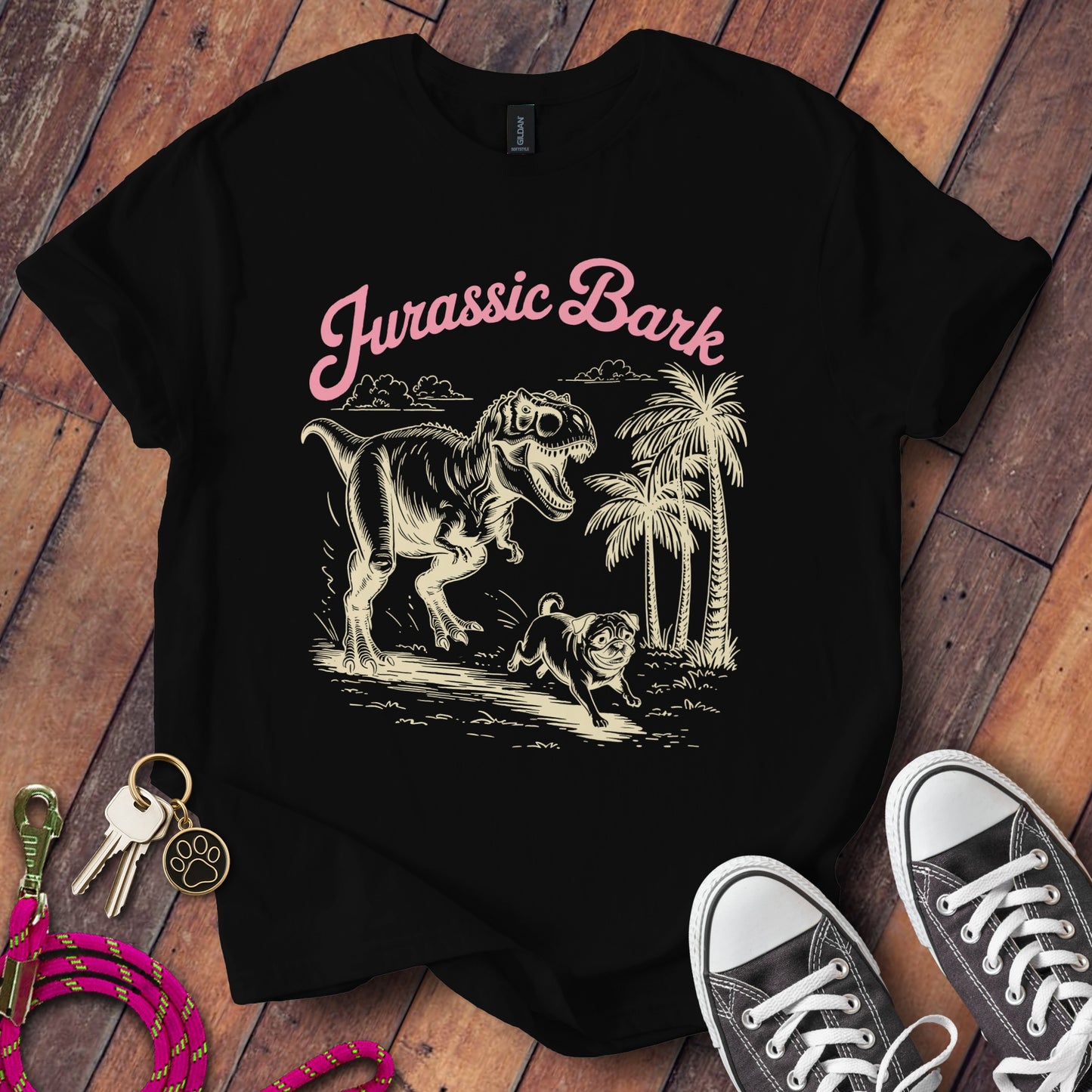 Jurassic Bark Fun Graphic Tee Shirt product type