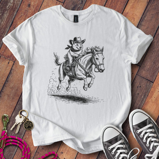 Playful Cowboy Cat Riding Horse Illustration Shirt product