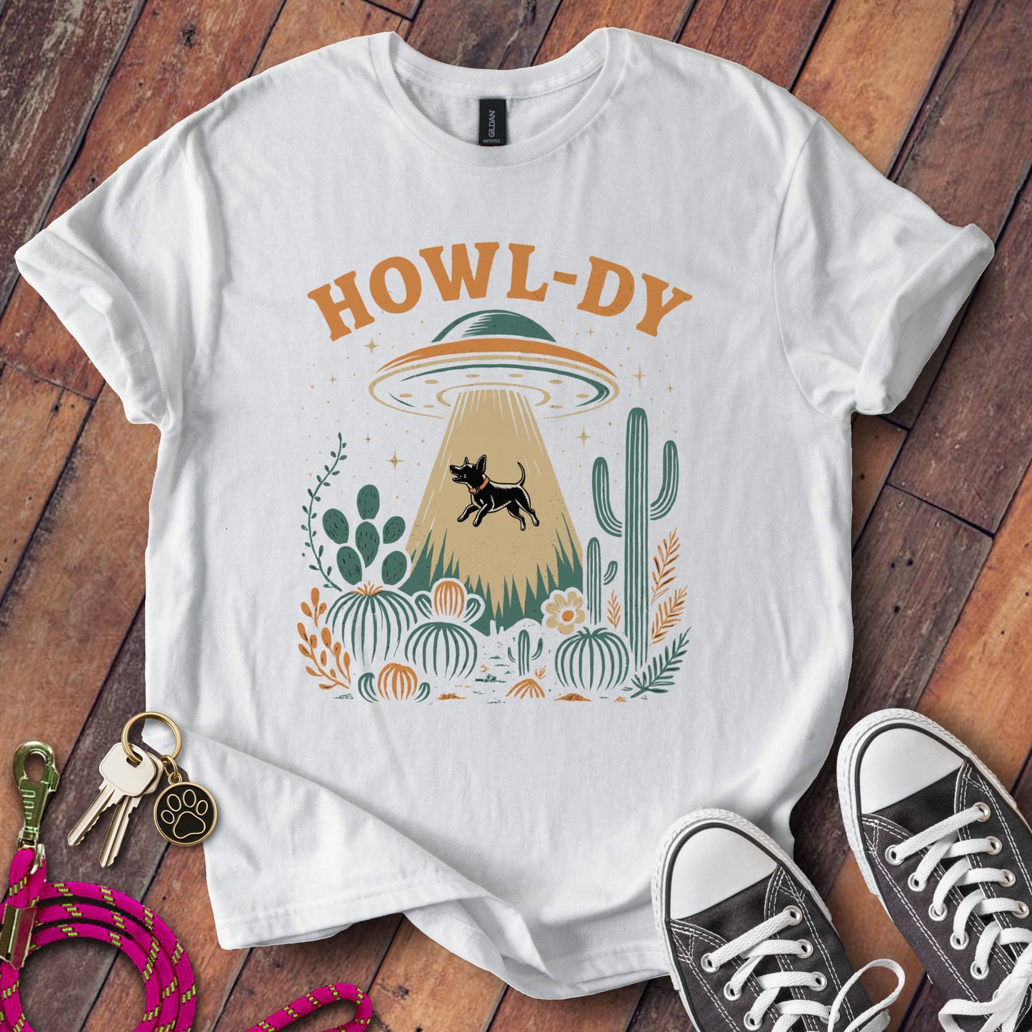 Howl-dy Alien Spaceship Dog Cactus Women T-shirt Product