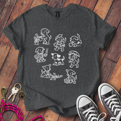 Cute Cartoon Dogs Black Graphic Tee Shirt product