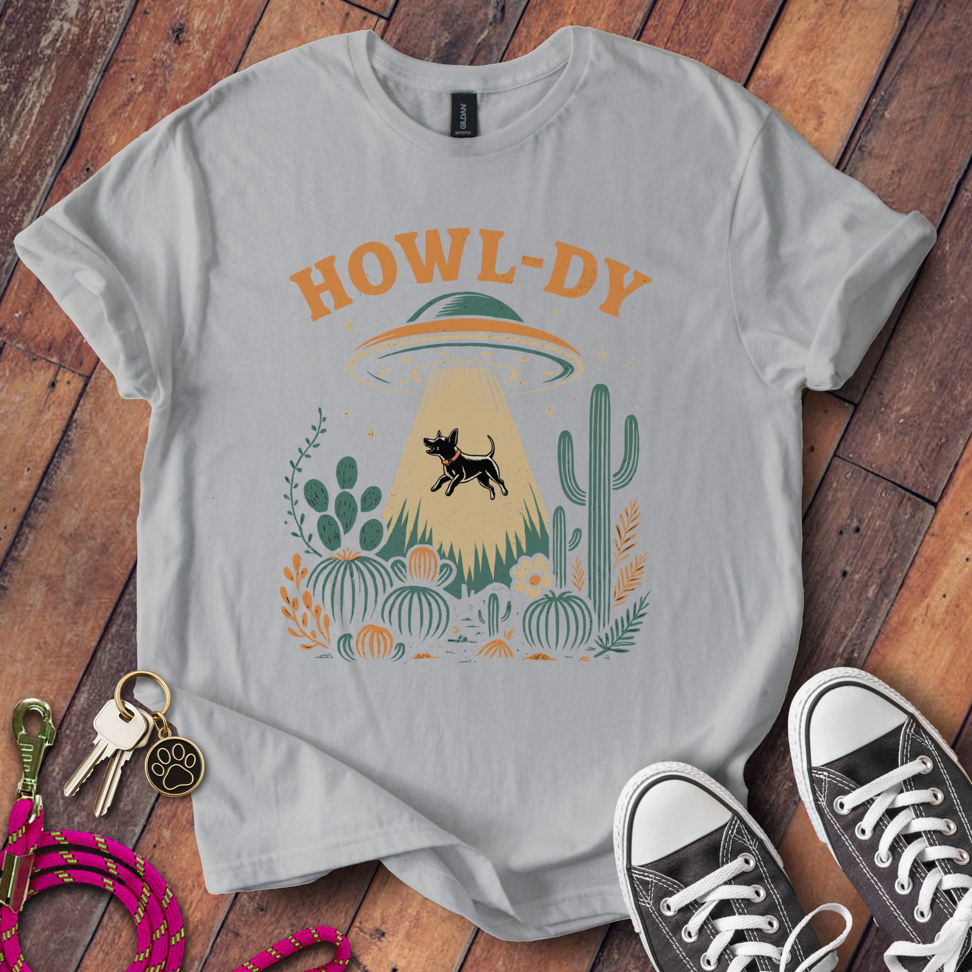 Howl-Dy UFO Dog Cactus Scene T-Shirt product