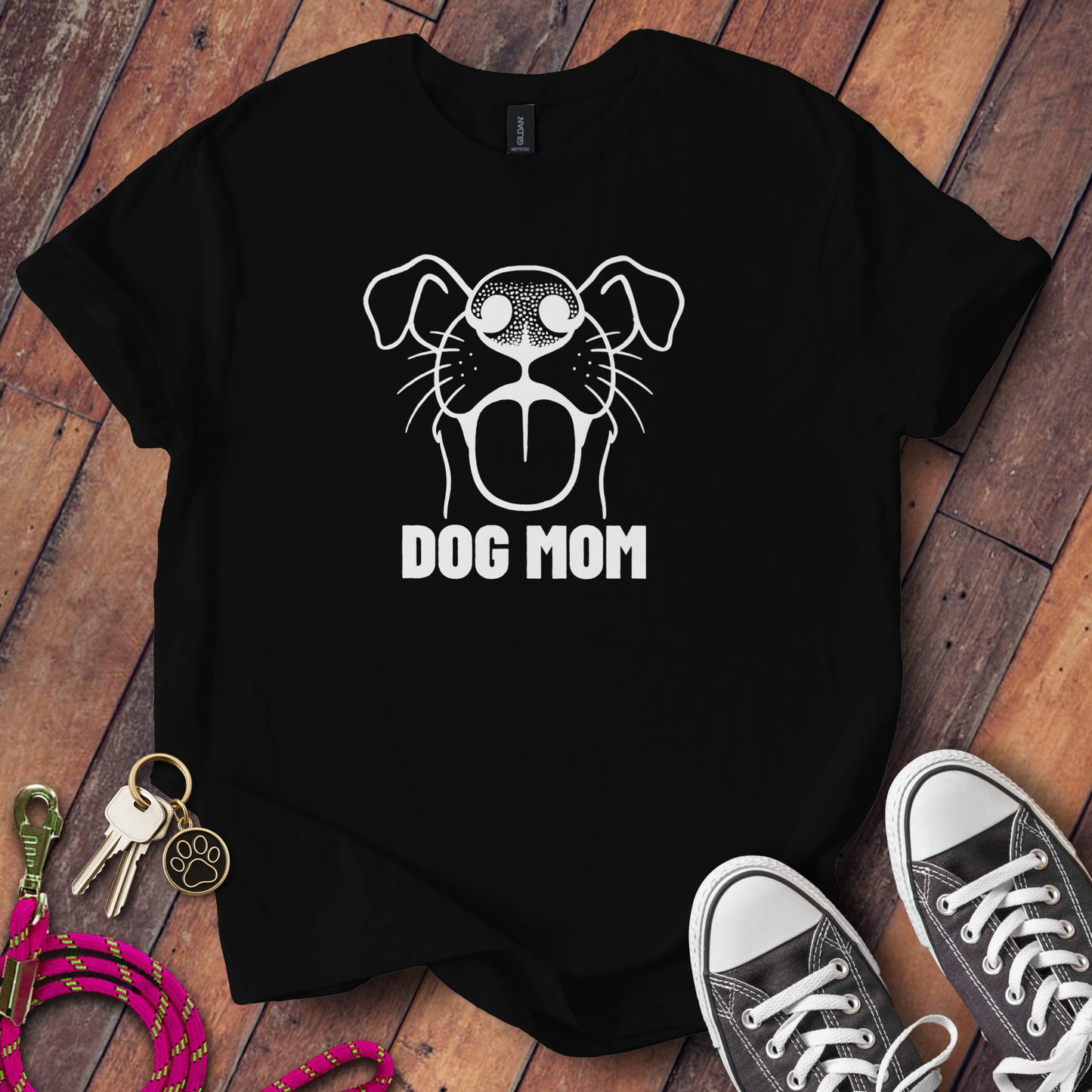 Dog Mom Graphic Tee with Cute Dog Face design product type