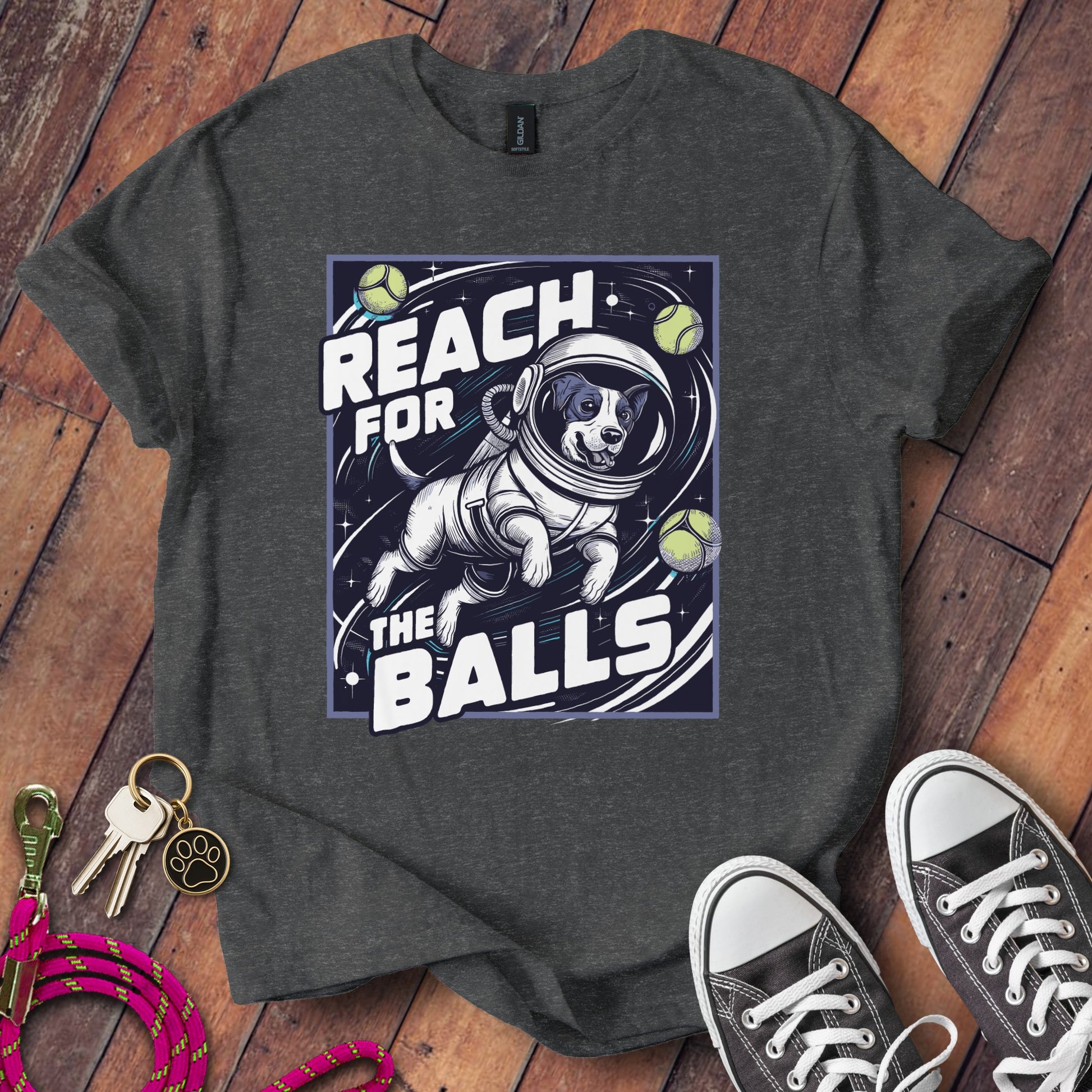 Reach for the Balls Space Dog Graphic T-Shirt product type