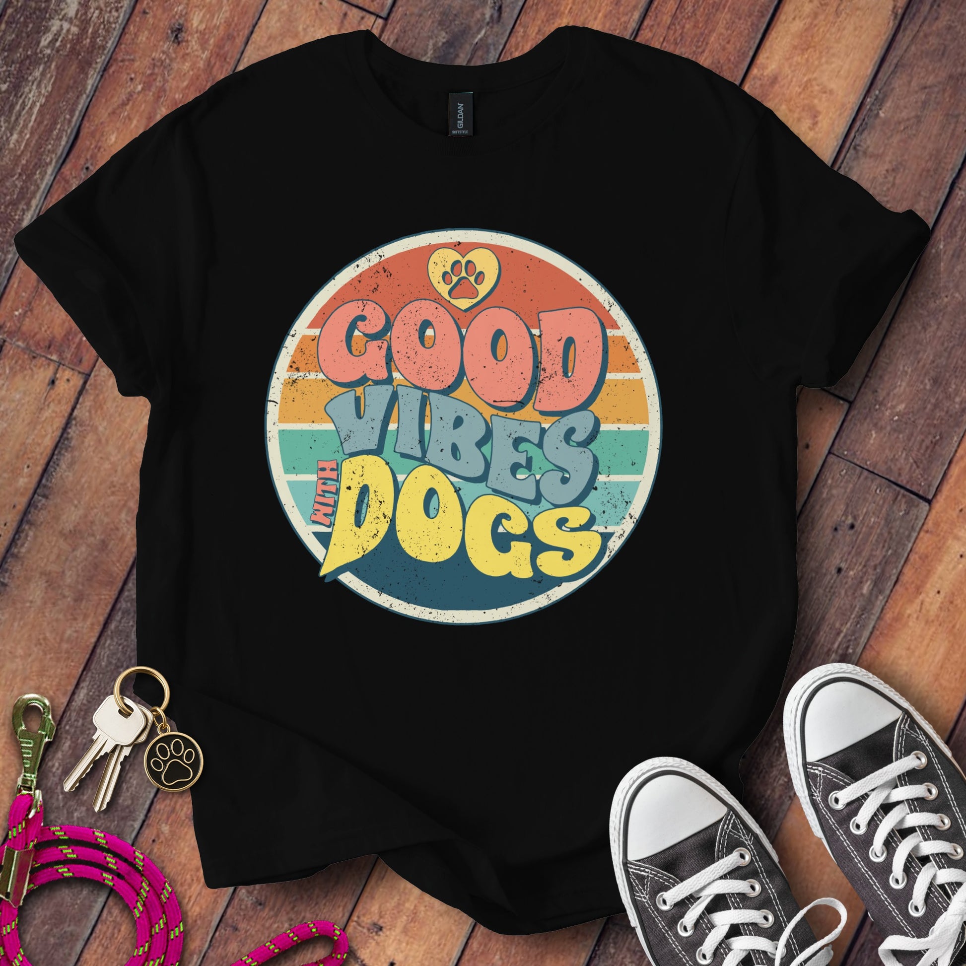 Good Vibes with Dogs Retro Style T-Shirt product