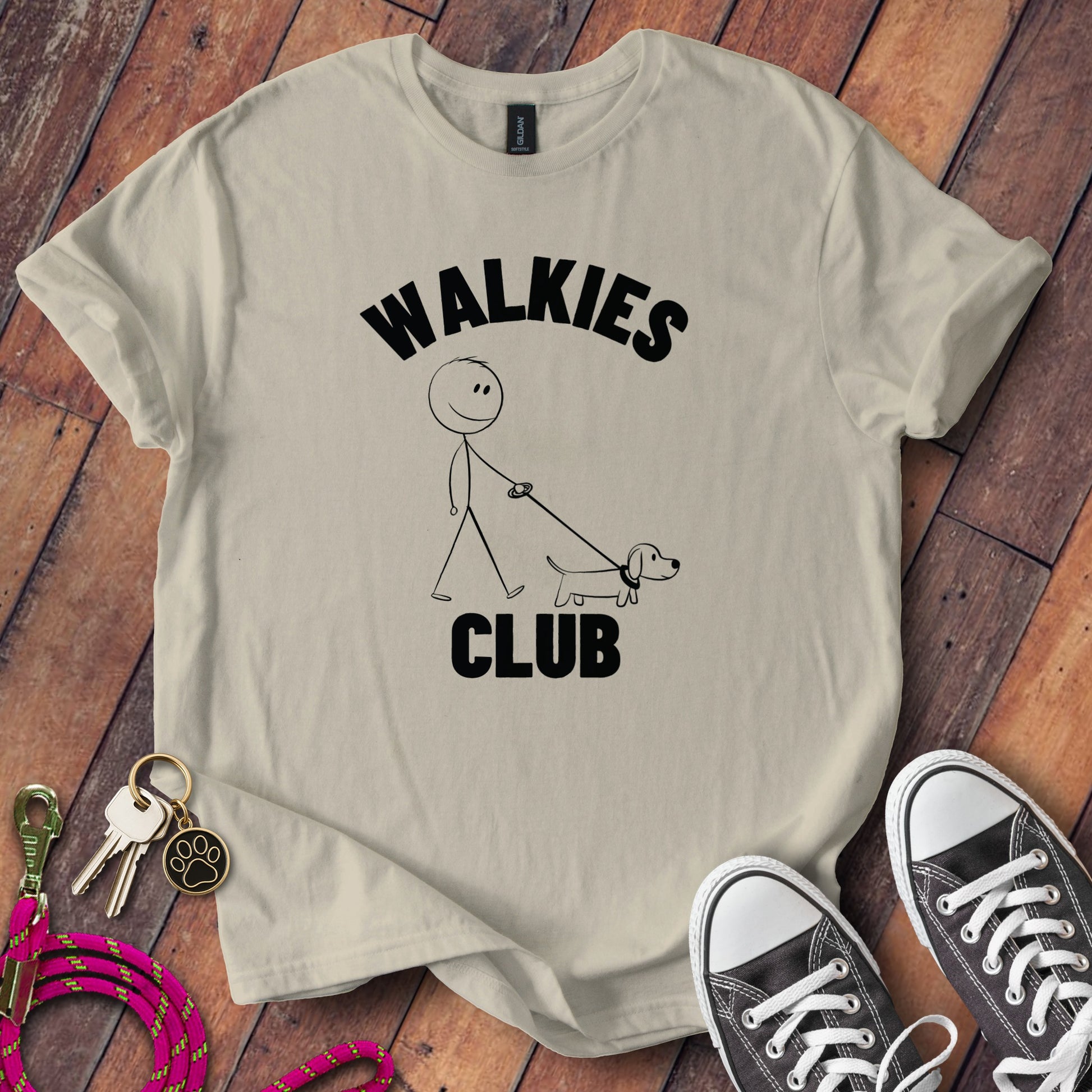 Funny Walkies Club Stick Figure Dog Walker T-Shirt product type