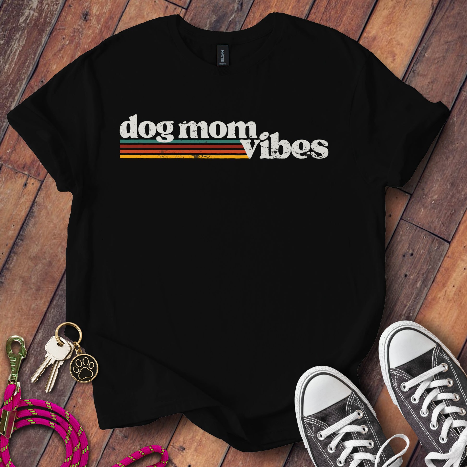 Dog Mom Vibes Stylish Black Graphic Tee product type