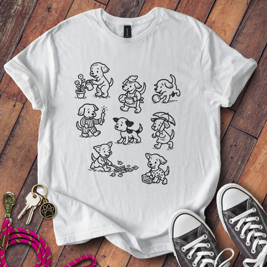 Playful Sketches Dog Cartoon Print T-shirt product type