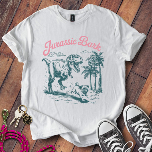 Fun Jurassic Bark Dinosaur and Dog Graphic T-Shirt product