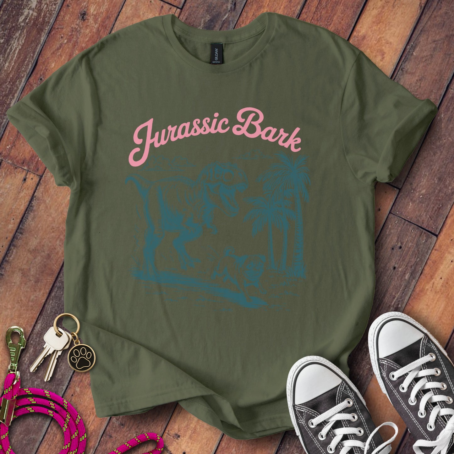 Jurassic Bark Dinosaur Theme Green T-shirt product