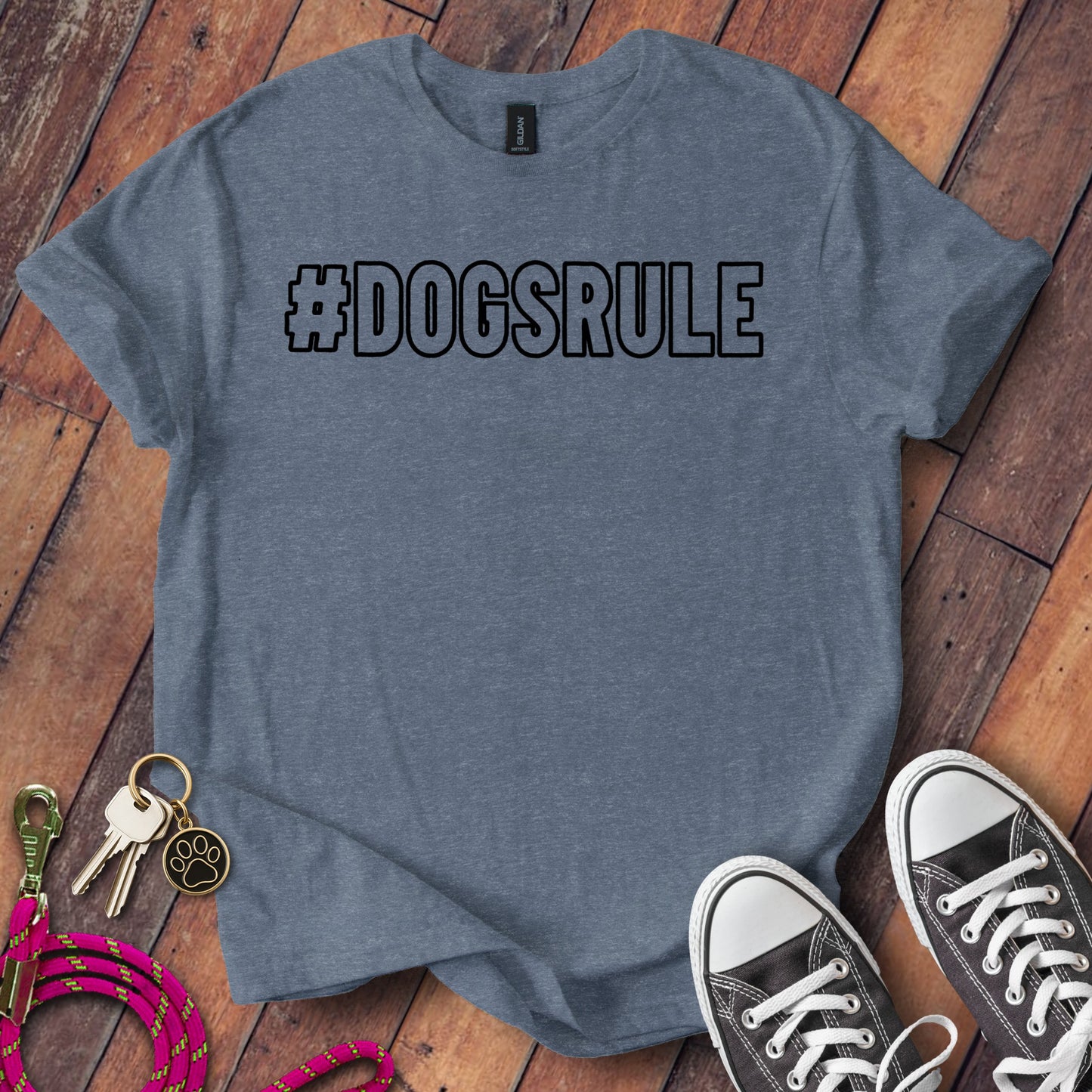 Grey T-shirt with #DOGSRULE Text Graphic product type