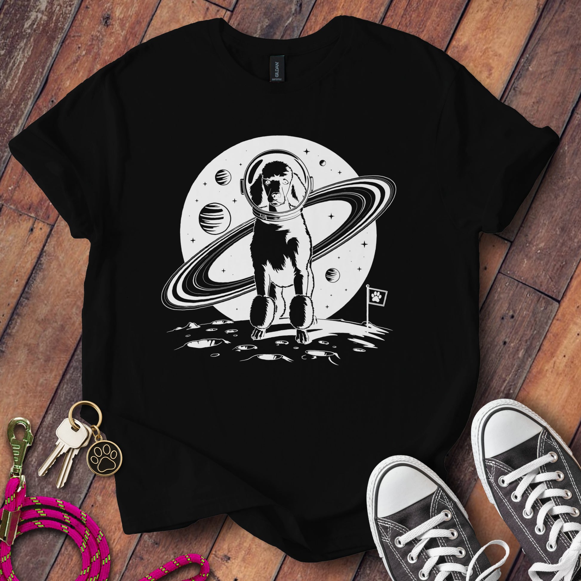 Dog Astronaut Moon Graphic T-Shirt Unique Clothing Product